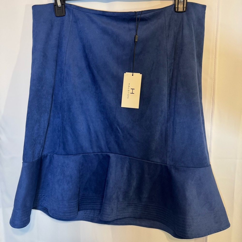 H by Halston XL Blue Faux Suede Flounce Hem Skirt Twilight NWT $89 Lined